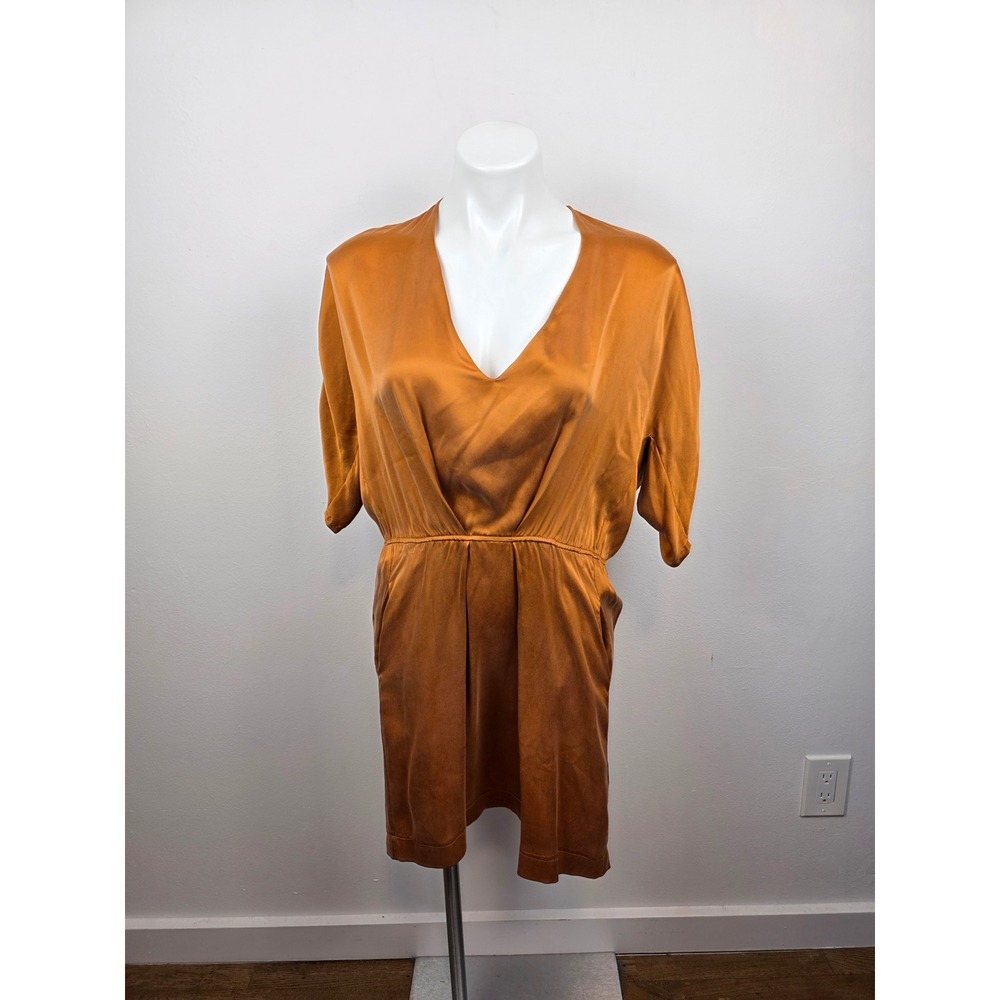 Maje Liranique 100%‎ Silk V-Neck Bronze Orange Size 1 Small Dress